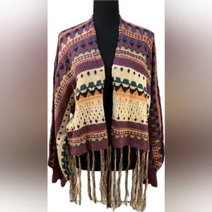 Knit Mix Multicolored Bohemian Western Knit Cardigan Size XL